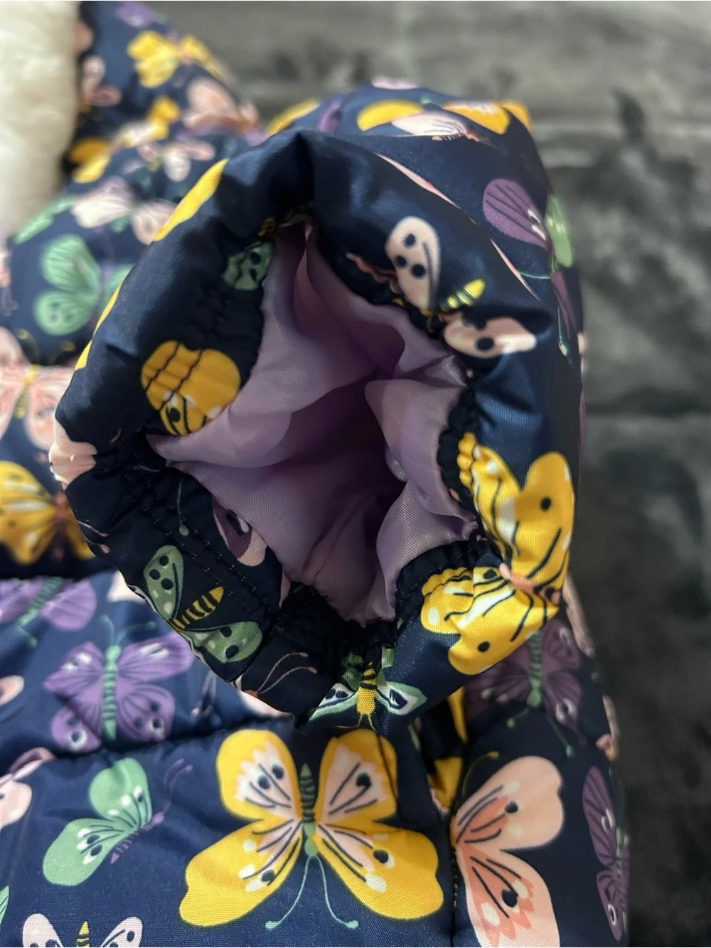 Carter’s Blue Butterfly Print Faux Fur Hooded Puffer Jacket